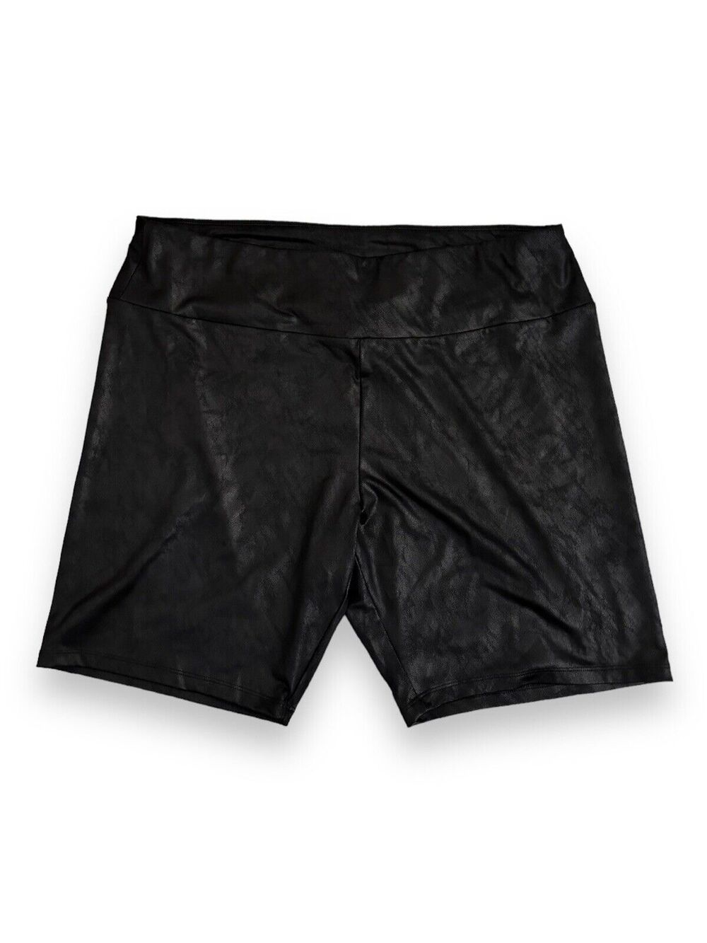 Ava & Viv Women's Plus Bike Shorts Black High Rise Liquid Shine Sharkskin 2X